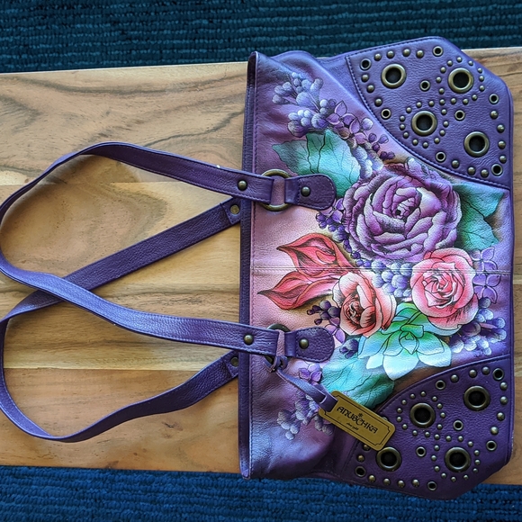 Anuschka Double Entry Lush Lilac Studded Genuine Leather Large Shopper Bag